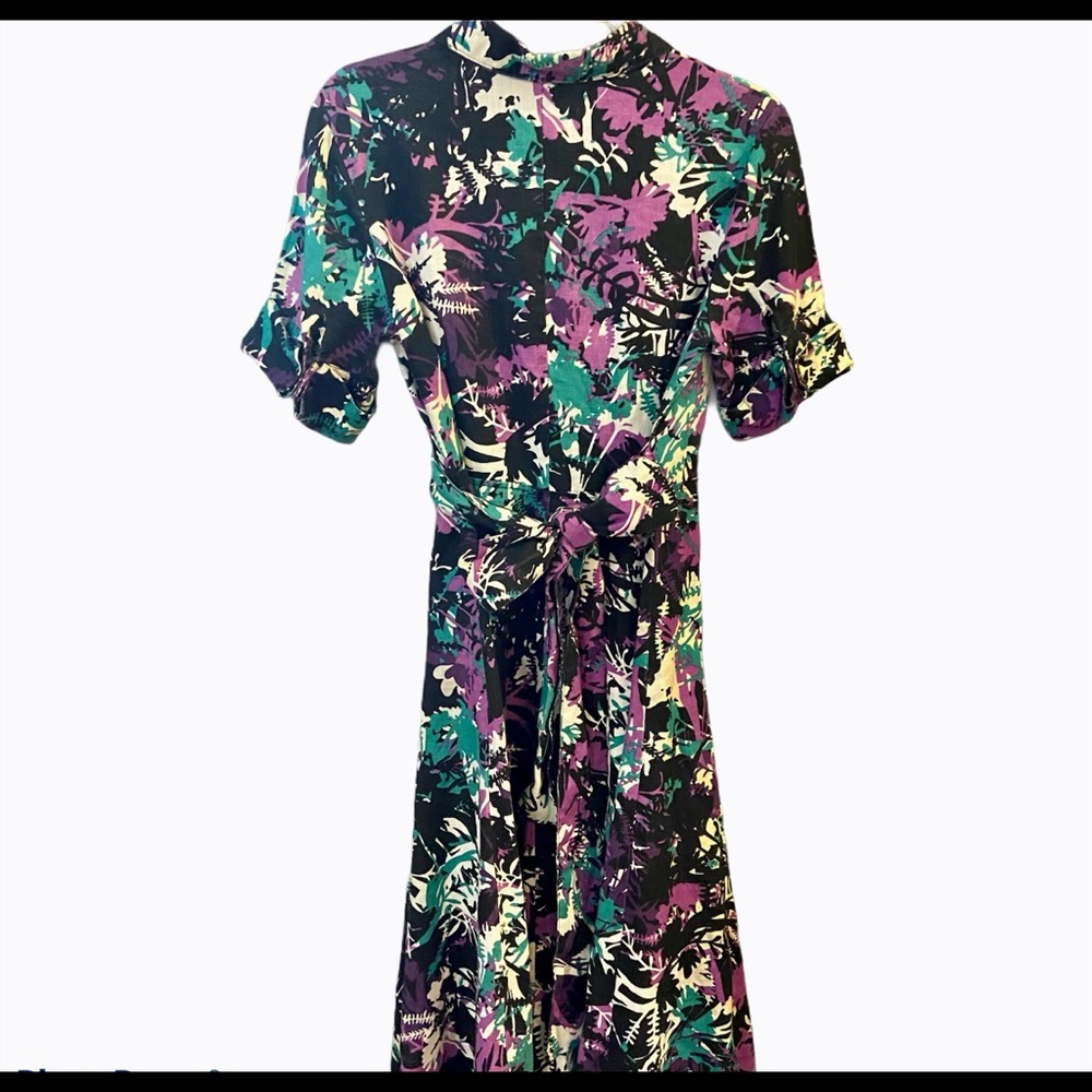 100% LINEN Vtg JG Hook Wrap Dress Tropical 10P